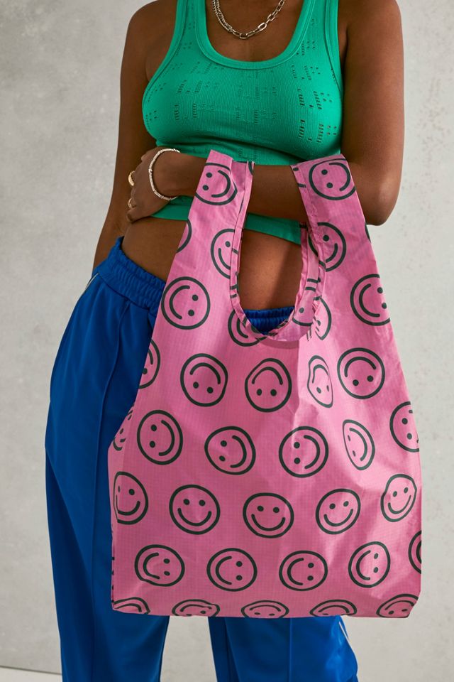 BAGGU Raspberry Happy Face Tote Bag Urban Outfitters UK