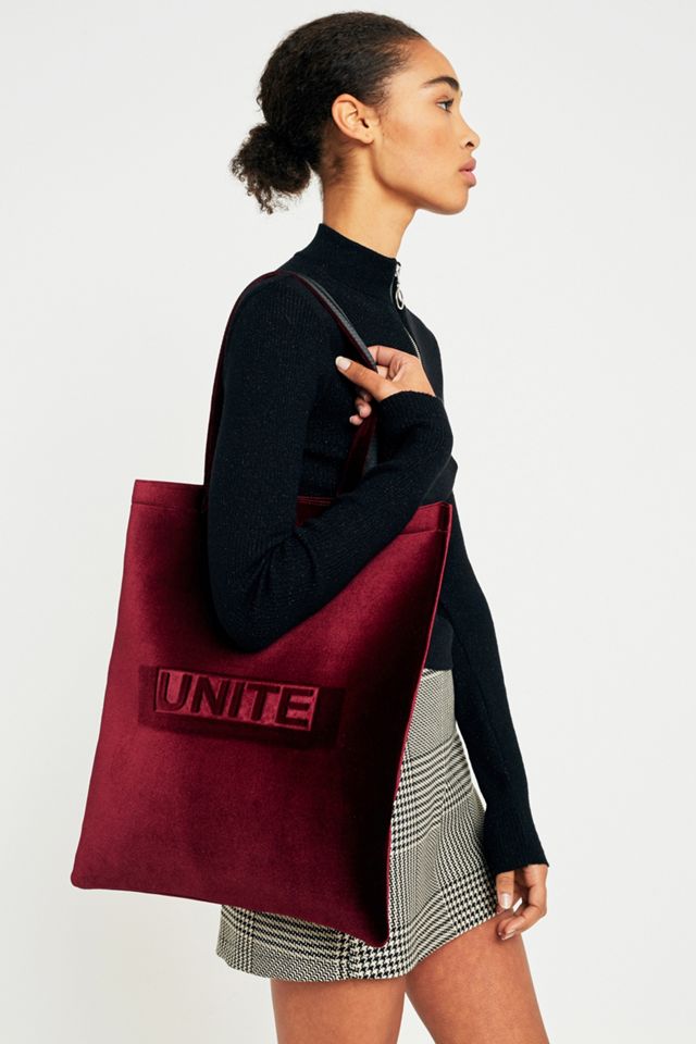 Unite Burgundy Velvet Embossed Tote Bag #1