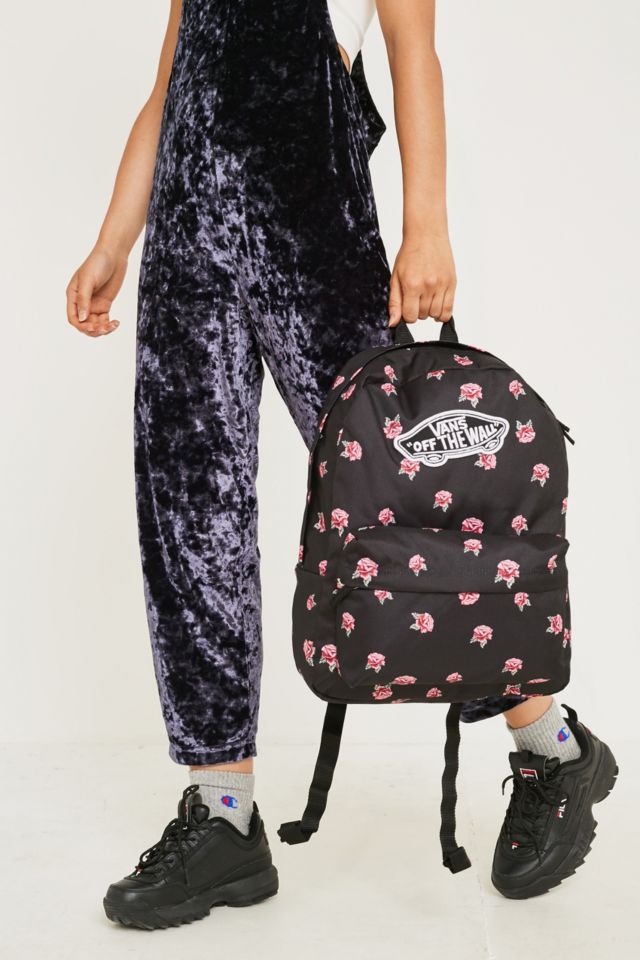 Vans Schwarzer Rucksack Realm mit Rosenmotiven