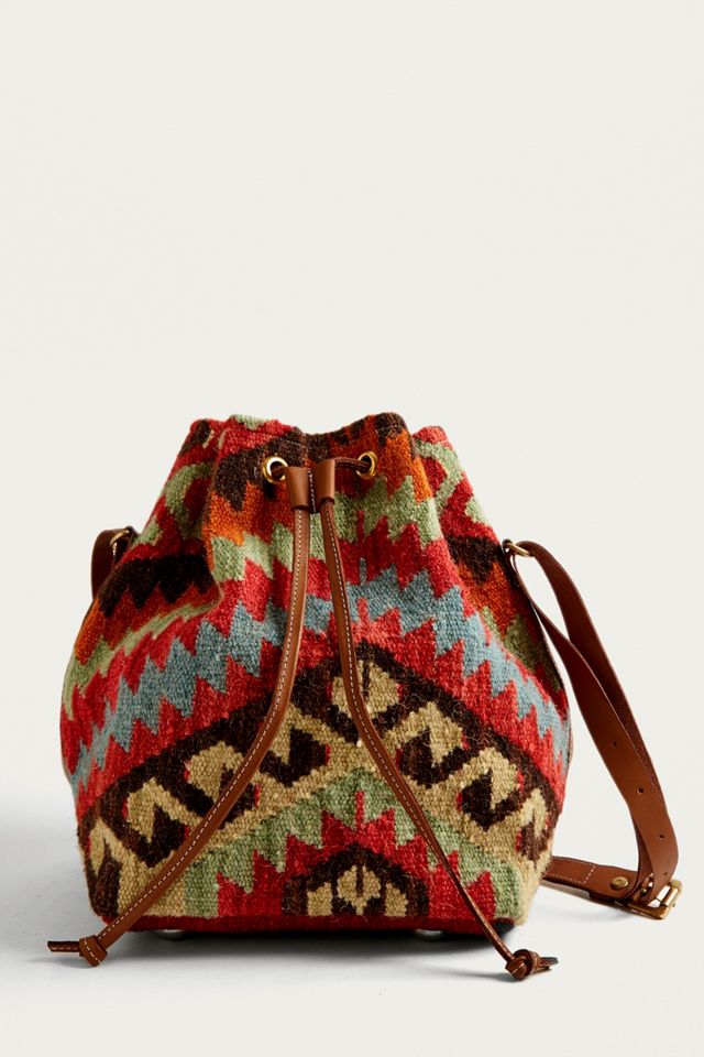 Geo Tapestry Drawstring Bucket Bag #1