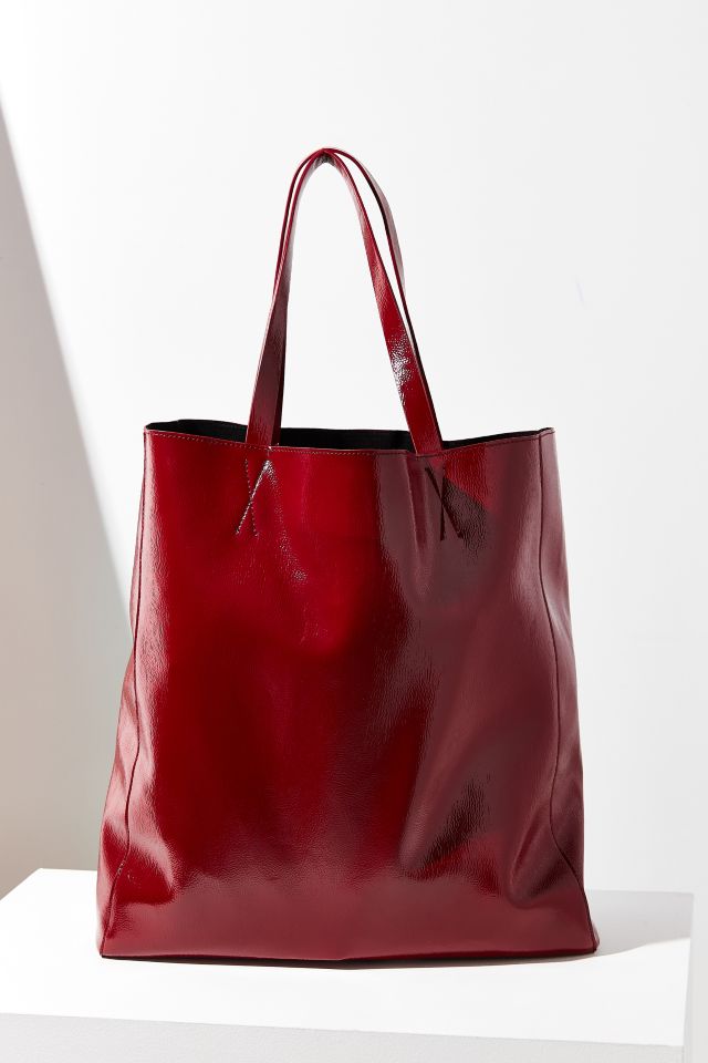 Burgundy Patent Faux Leather Tote Bag