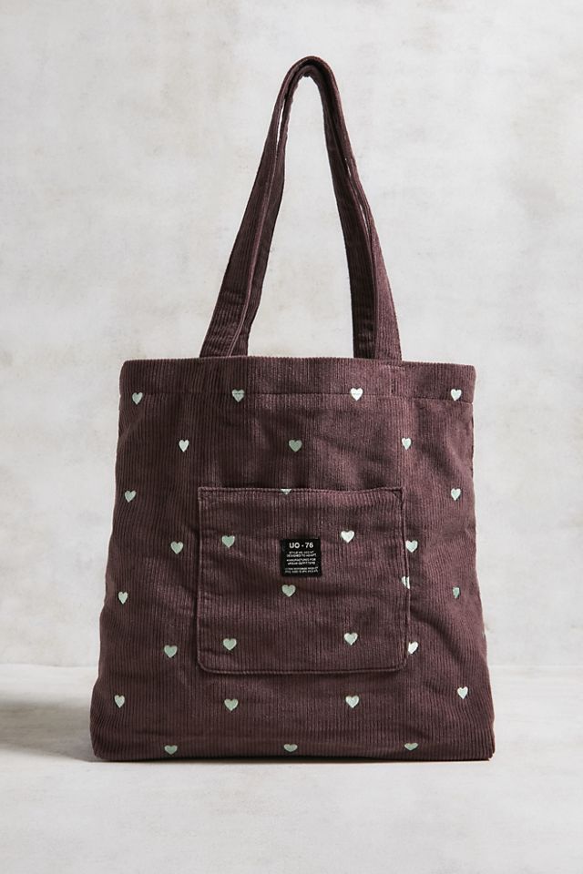 UO Heart Embroidered Pocket Tote Bag #1