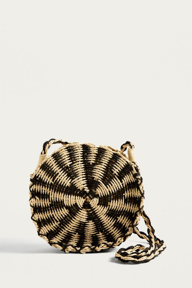 UO Black and White Round Straw Crossbody #1
