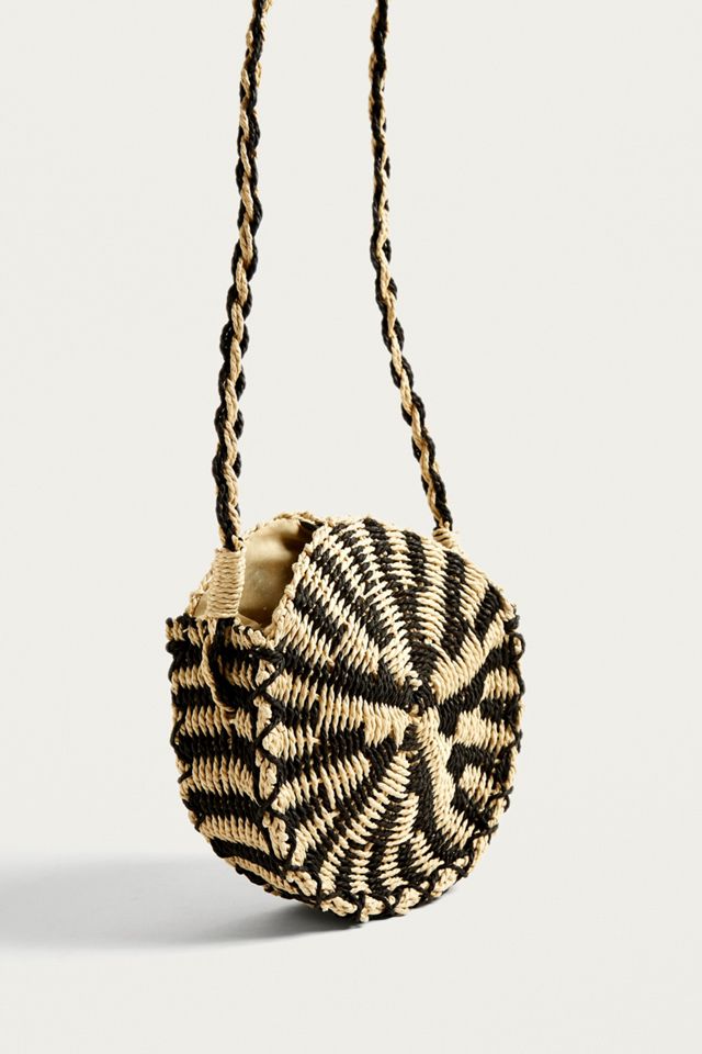 UO Black and White Round Straw Crossbody #2