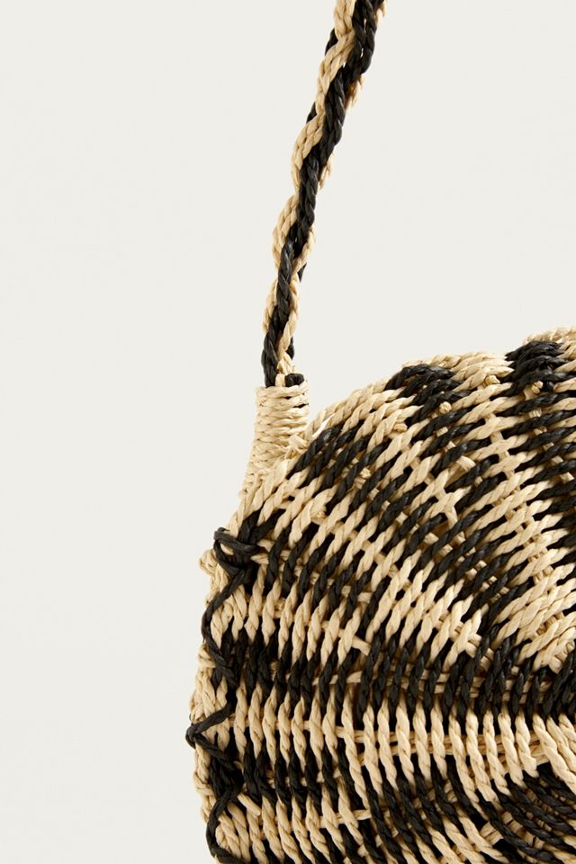 UO Black and White Round Straw Crossbody #4