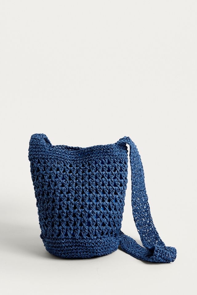 Sac bandoulière en paille décontracté bleu #1