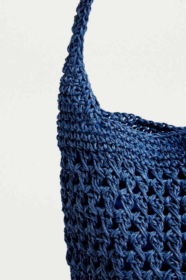 Sac bandoulière en paille décontracté bleu #4