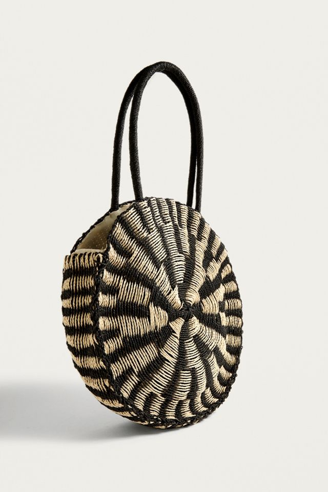 UO Black and White Straw Tote Bag #4