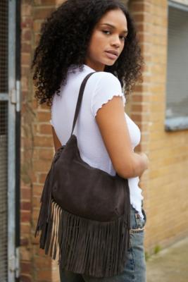 UO Suede Fringed Birdie Shoulder Bag - Brown ALL at Urban Outfitters