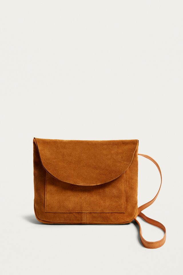 UO Suede Round Flap Brown Messenger Bag #1