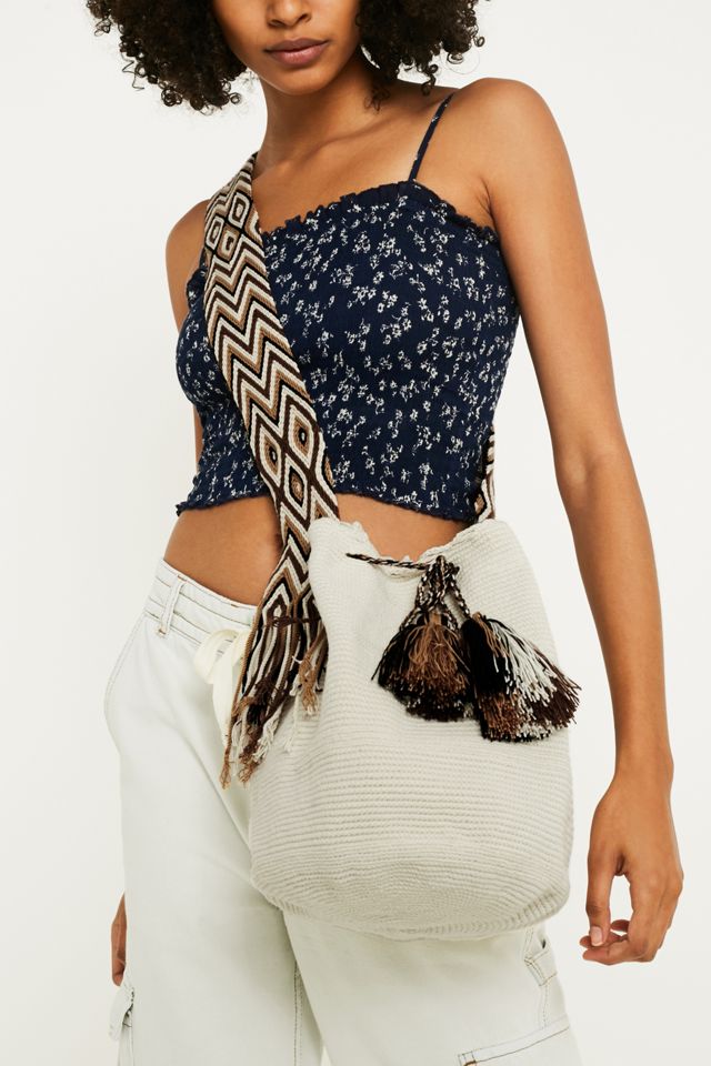 Geo White Drawstring Crossbody