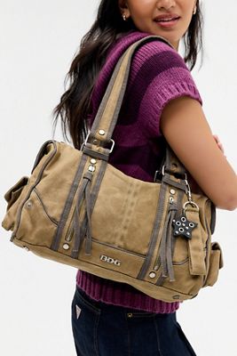 Borsa a Spalla in Tela Cerata con Materiali Misti BDG