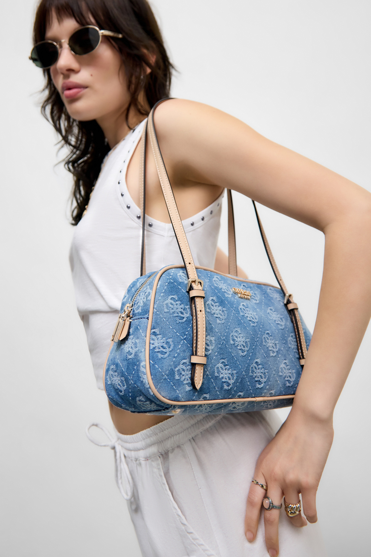 Guess Logo Denim Shoulder Bag