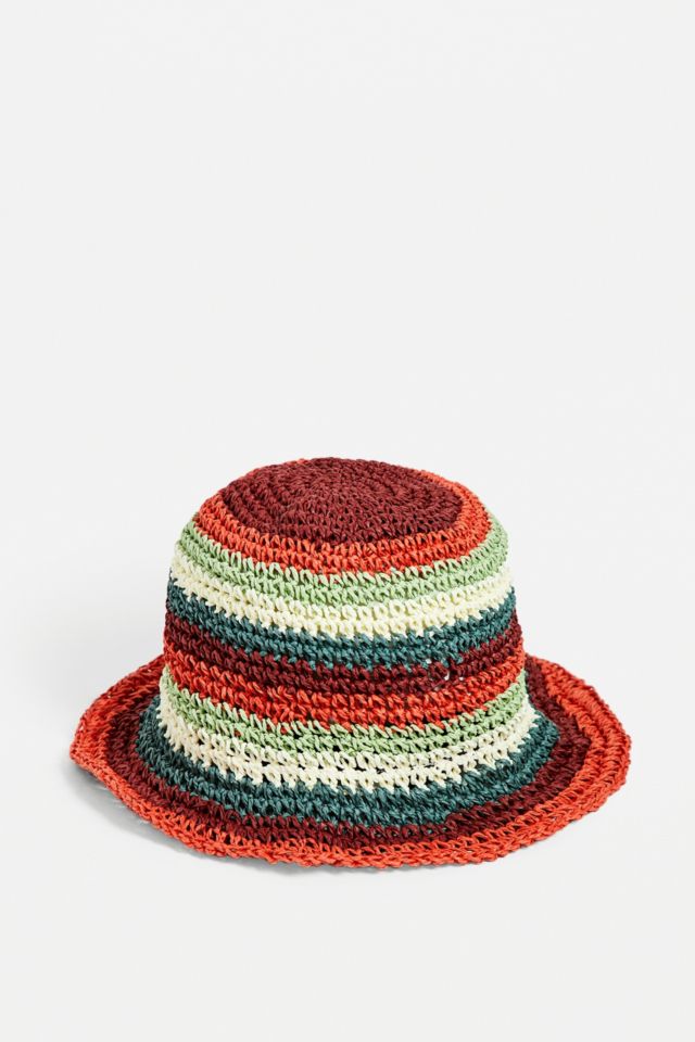 Urban Outfitters Striped Straw Bucket Hat