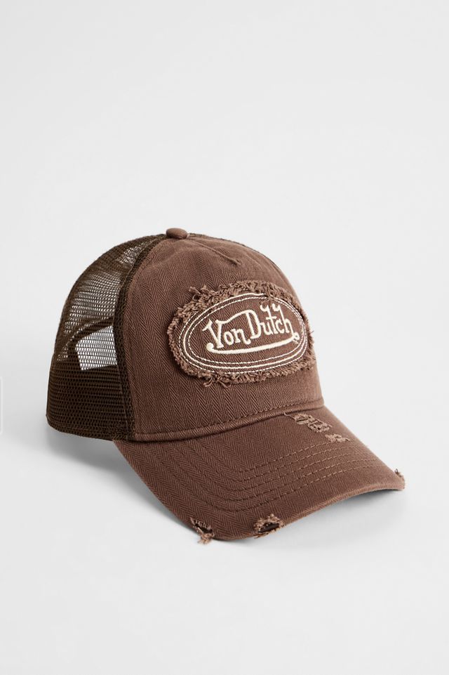 Von Dutch UO Exclusive Brown Herringbone Trucker Cap #1