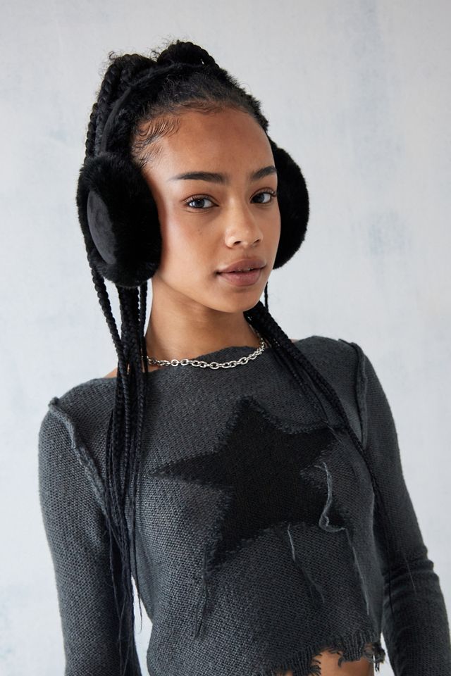 UO Adjustable Shearling Trim Ear Muffs Urban Outfitters UK
