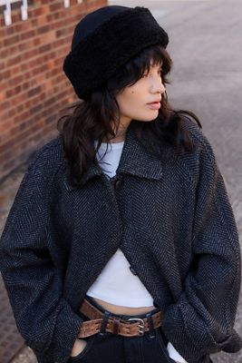 UO Faux Suede Borg Pillbox Hat