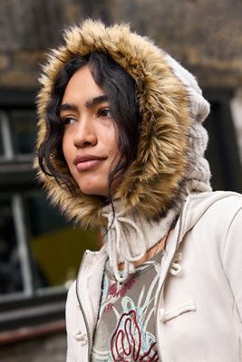 BDG Cable Knit Faux Fur Trim Hood