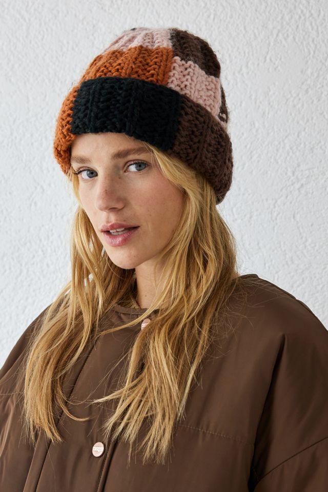 UO Patchwork Chunky Knit Beanie Urban Outfitters UK