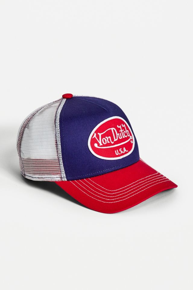 Von Dutch Blue & Red Contrast Trucker Hat | Urban Outfitters UK