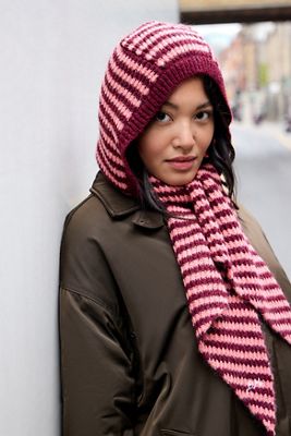 Damson Madder Pink Stripe Tie Front Knit Hood