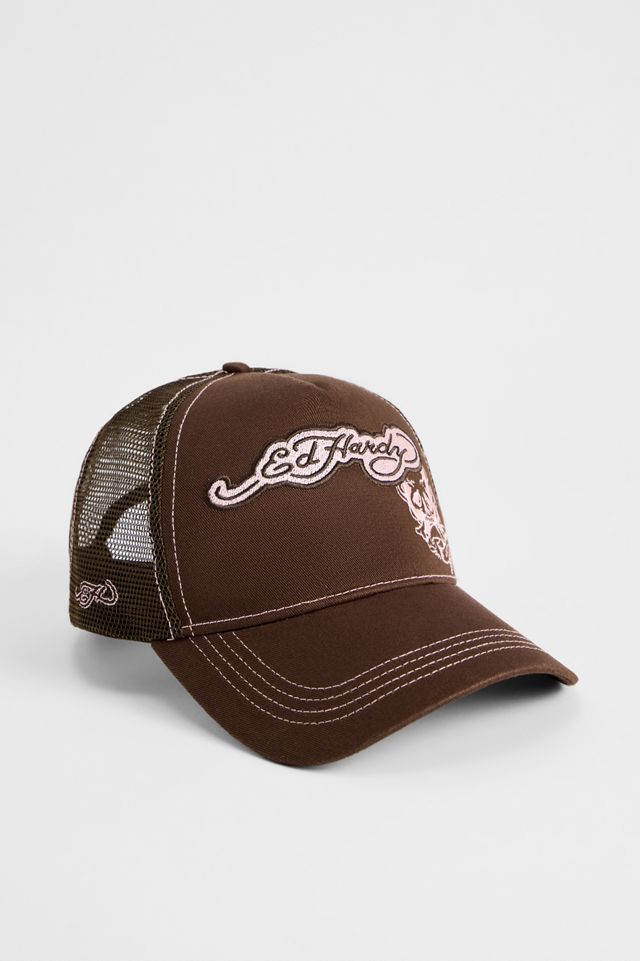 Cappello Trucker a 5 Pannelli con Appliqué a Bordo Grezzo Ed Hardy #1