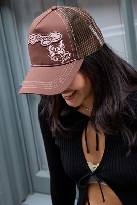 Gorra de Camionero de 5 Paneles con Apliqué de Borde Crudo Ed Hardy