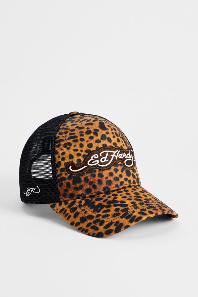 Cappello Trucker a 5 Pannelli con Stampa Leopardata Ed Hardy #1