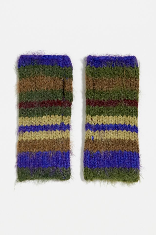UO Stripe Fluffy Knit Fingerless Gloves #1