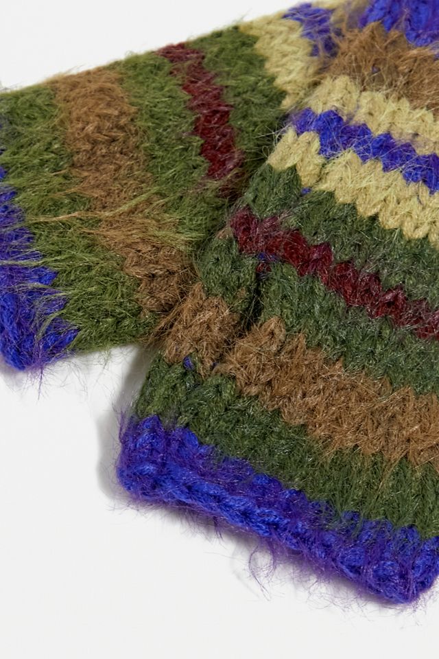 UO Stripe Fluffy Knit Fingerless Gloves #2