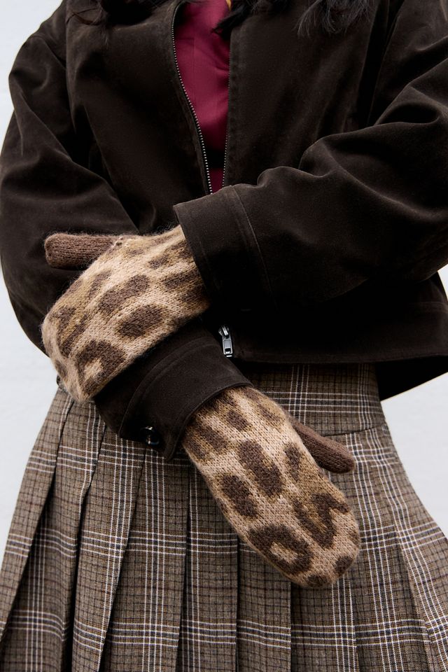 UO Leopard Fluffy Mittens #2