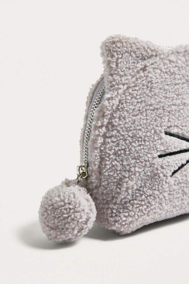 Grey Fleece Cat Face Make-Up Bag #2