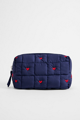 UO Heart Embroidered Makeup Bag - Navy ALL at Urban Outfitters