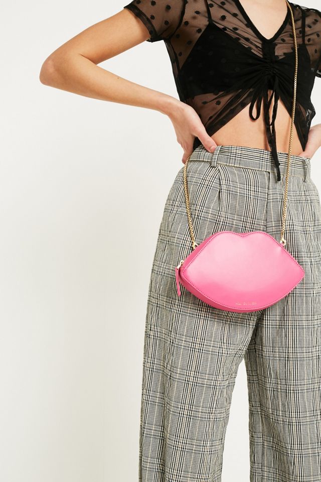 Lulu Guinness Lips Pink Leather Crossbody Bag #1