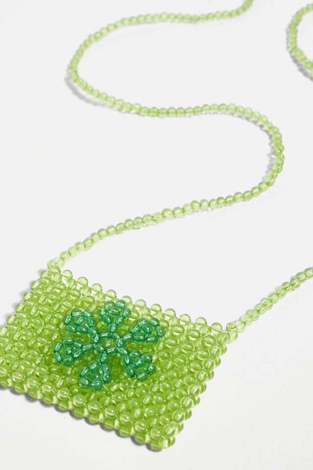 Porte-cartes à bandoulière en perles motif fleur #1