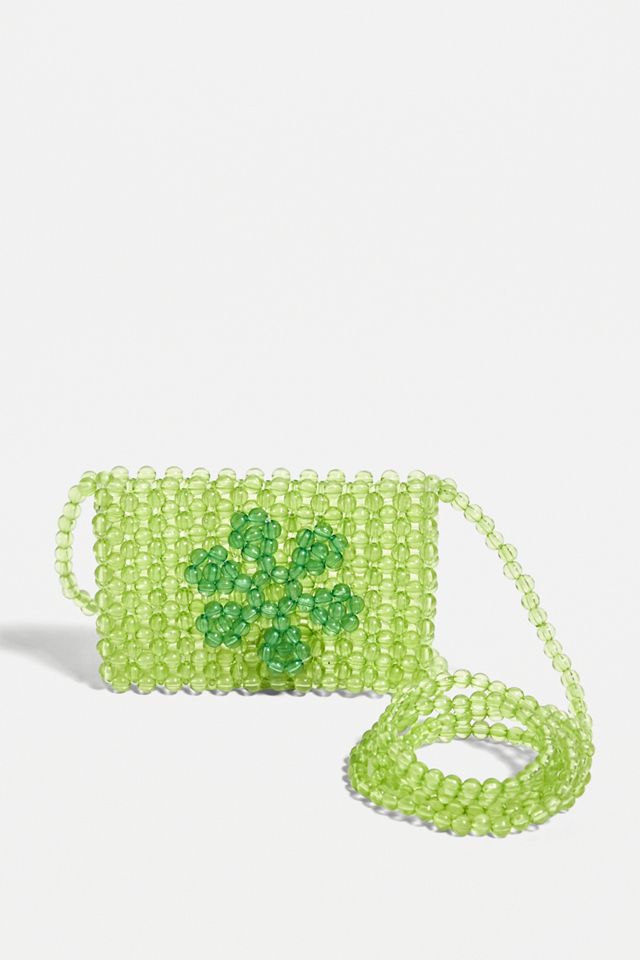 Porte-cartes à bandoulière en perles motif fleur #2