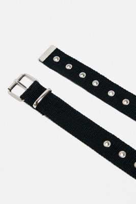 Men's Plain Webbing Belt - Unisex Fabric Belt With Studded Eyelet Holes & Buckle
