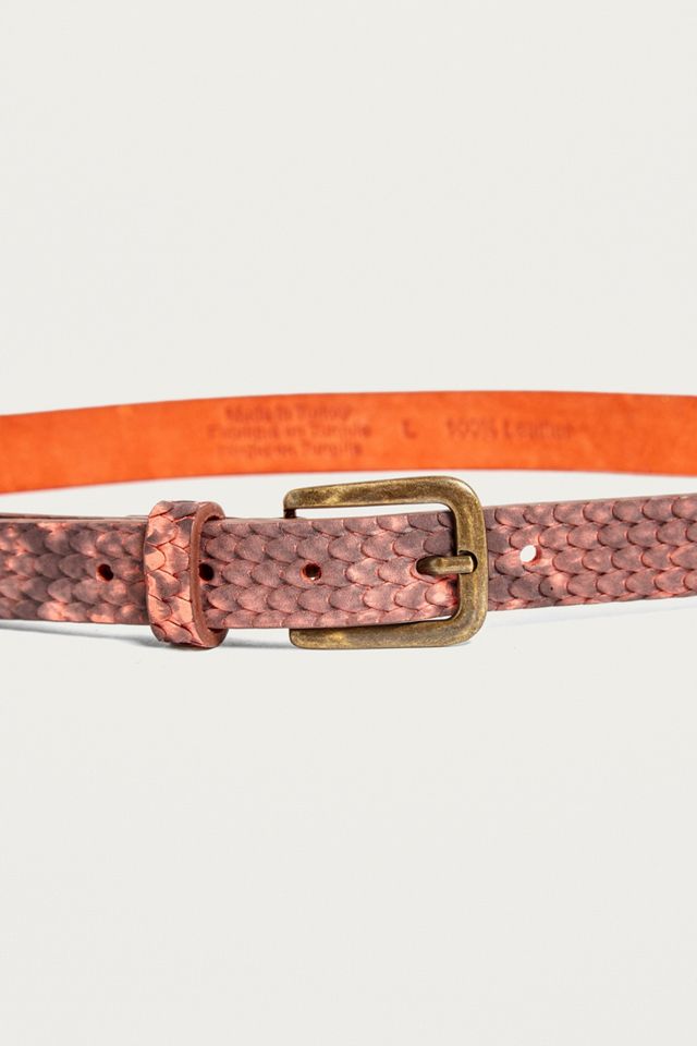 Textured Snake Print Leather Belt #4