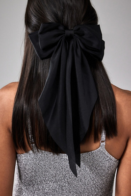 Glitzer-Haarklammer Mit Großer Schleife Schwarz | Satin Schleifen-Haarspange | Für Damen & Mädchen | Französischer Stil