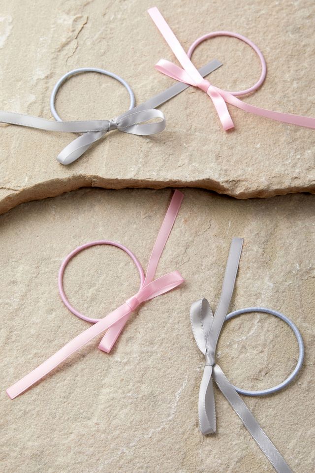 Élastiques à cheveux satinés fins avec nœud - Lot de 4 #1