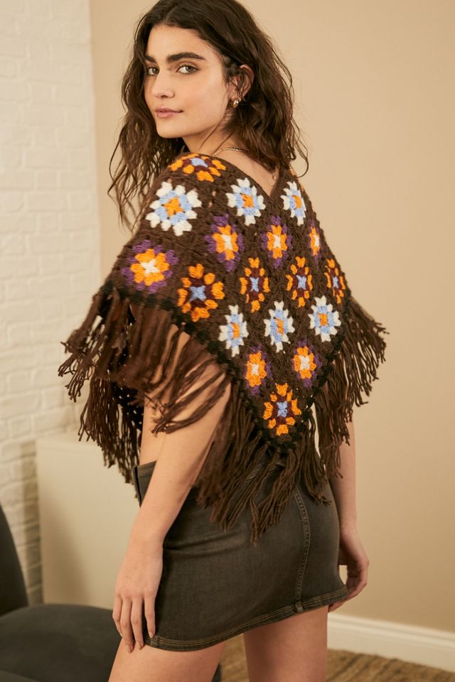 Poncho a Frange Quadrato Intrecciato UO #1