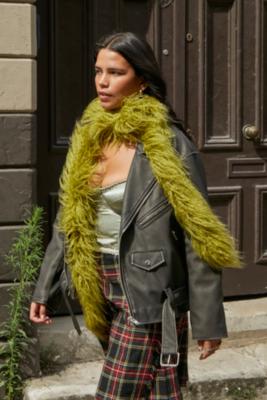 UO Faux Fur Scarf - Green ALL at Urban Outfitters