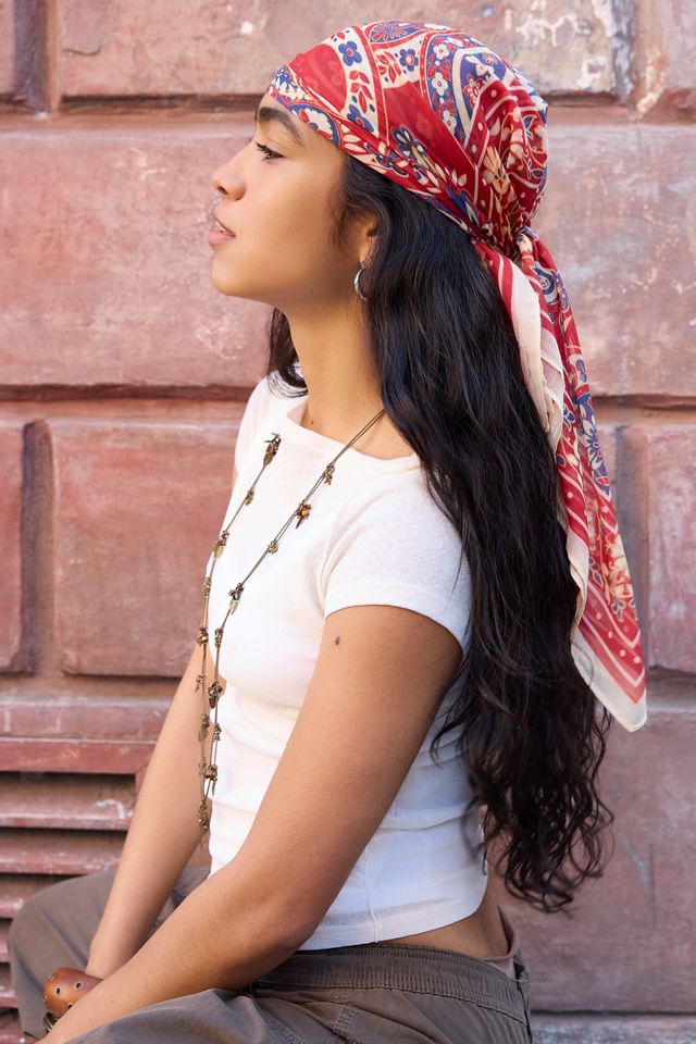 Foulard en voile à motif cachemire rouge UO #1