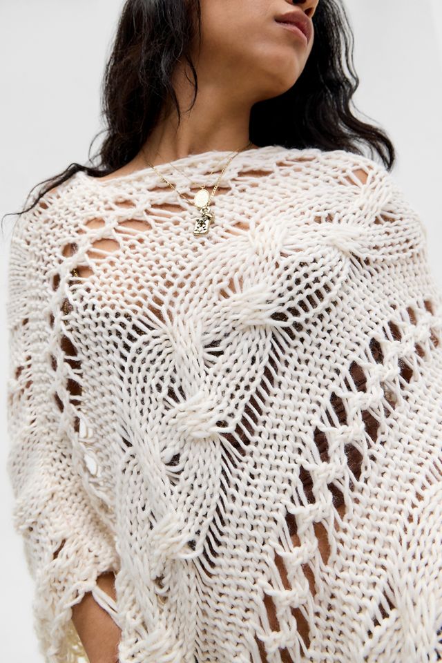 UO Cable Knit Asymmetric Poncho #2