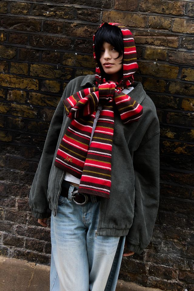 Damson Madder Bufanda con Capucha de Rayas Múltiples Chocolate #2