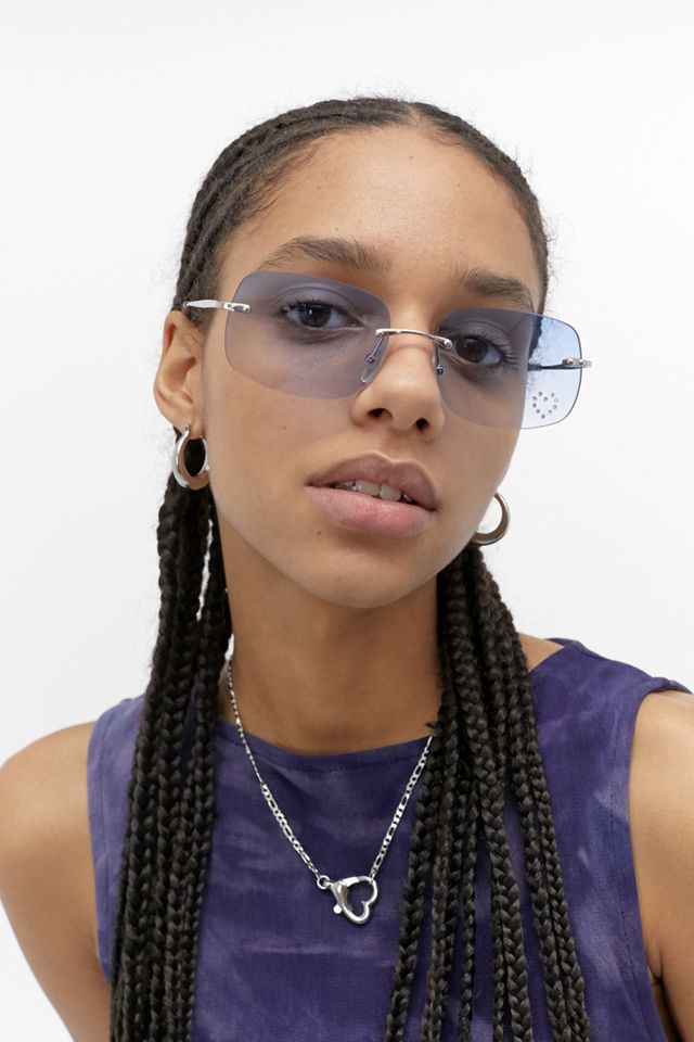 UO As If Rimless Blue Sunglasses Urban Outfitters UK