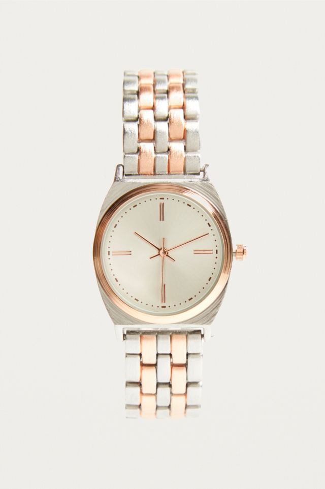 Classic Rose Gold Silver Link Watch | Urban Outfitters UK