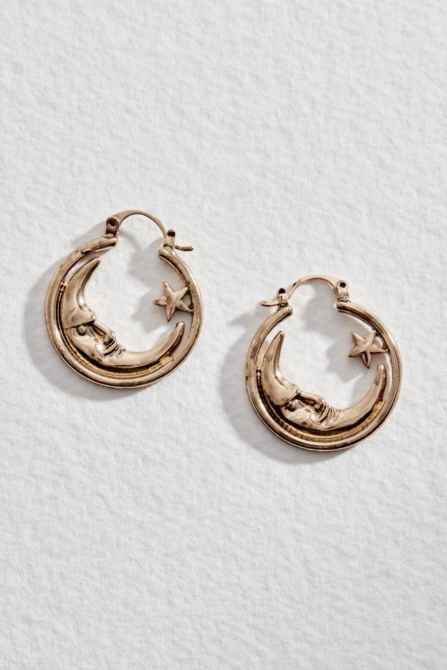 Silence Noise Moon and Star Gold Hoop Earrings Urban Outfitters UK