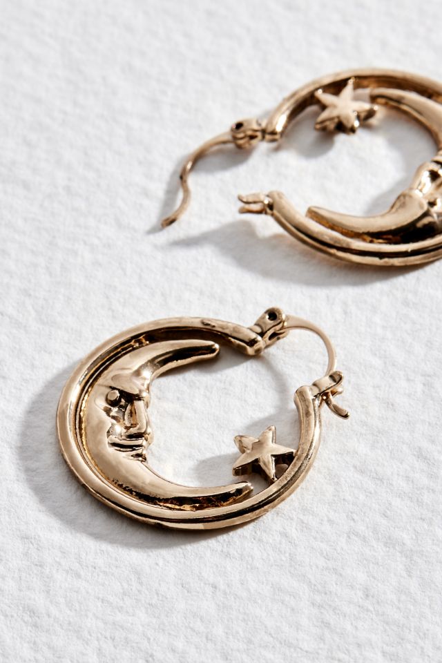 Silence Noise Moon and Star Gold Hoop Earrings Urban Outfitters UK