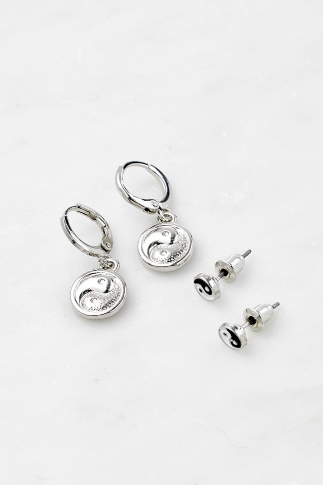 Silberfarbenes Yin und Yang Creolen & Ohrstecker 2er-Pack #1
